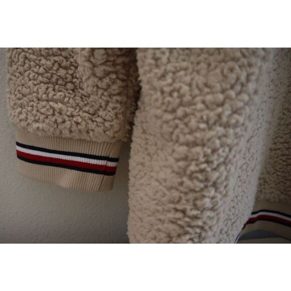 Tommy Hilfiger J2XE0410 Women Sz XL Beige Open-Front Hooded Sherpa/Fleece Jacket - Picture 6 of 9